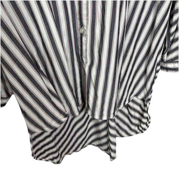 Premise Studio White Stripe Blouse Button Roll Tab Sleeve High Low Hem Sz 1X - Picture 3 of 6